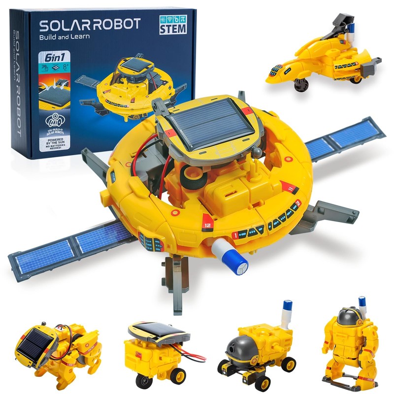 Hechify 6-in-1 Solar Robot Building Kit for Boys Aged 8-13, Medium, Yellow