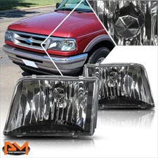 For 93-97 Ford Ranger Black Housing Clear Lens Headlight/Lamps Replacement Pair