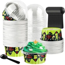 Cupcake Liners Disposable Aluminum Foil 50 Pcs Green Christmas