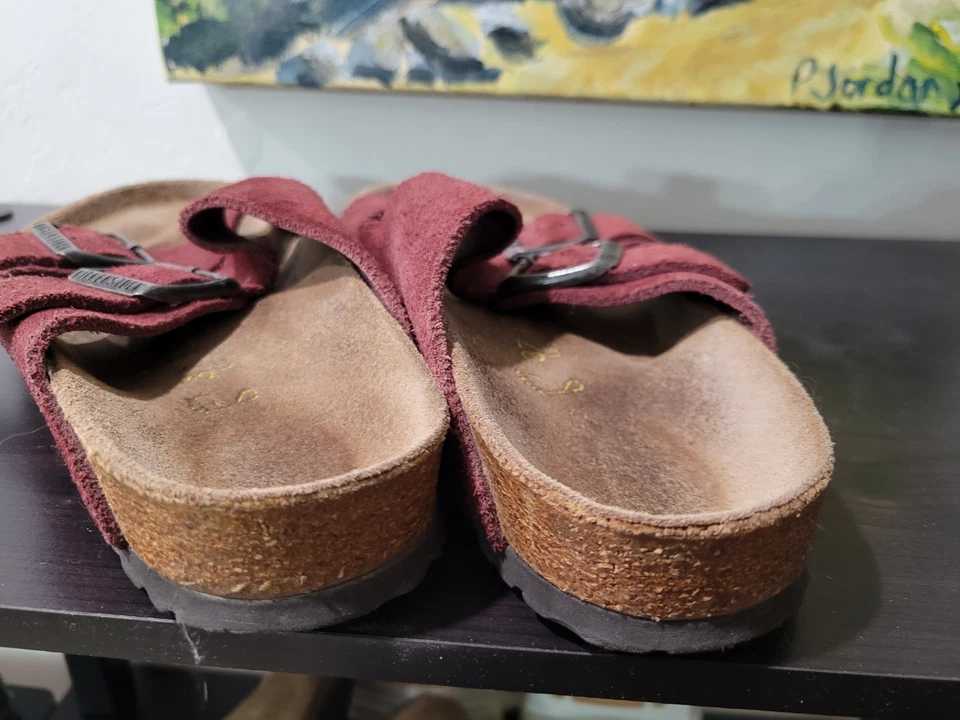 Sandalias Birkenstock Arizona para mujer deslizables granate rojo gamuza cuero talla 37 (6,5) Foto 2 de 4