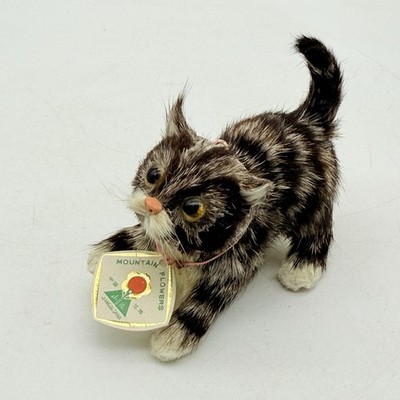 Vintage Real Rabbit Fur Animal Figure Kitten Cat