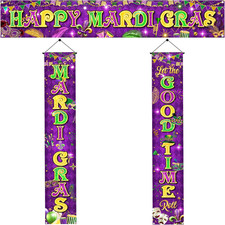 Mardi Gras Decorations Door Banner - 70.86" X 11.81" Purple Porch Sign Yard Bann