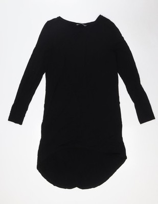 BHS Damen schwarz Polyester Tunika Knopfleiste Größe 10 Rundhalsausschnitt