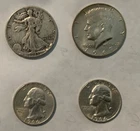 Lot (4) '43 Liberty, '67 Kennedy (40%) Fifty Cents, '64 Washington(2) CIRCULATED