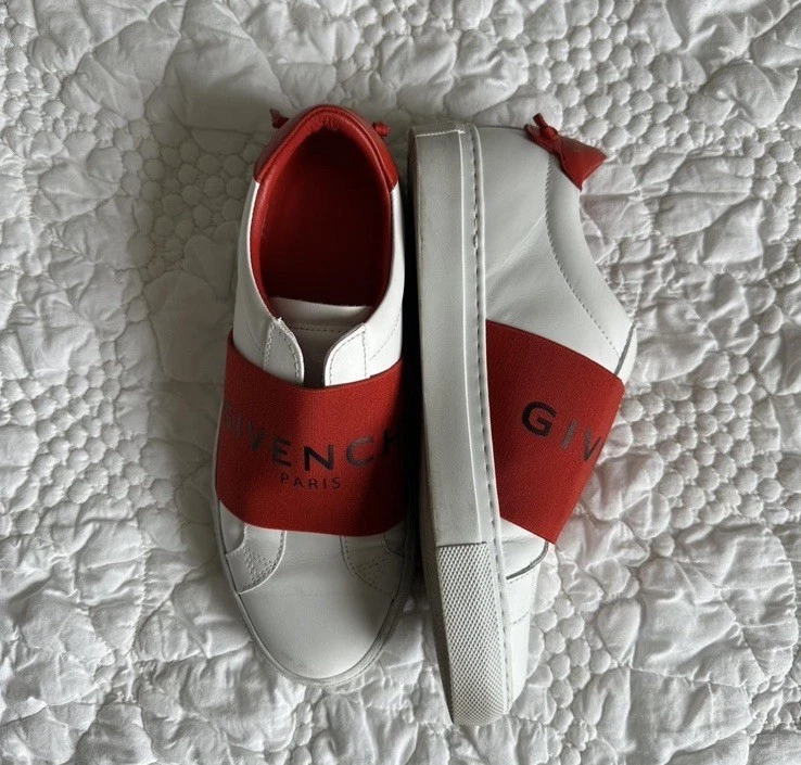 Givenchy Paris Kids Leather Slip-On Sneakers Logo Strap White/Red EU 36