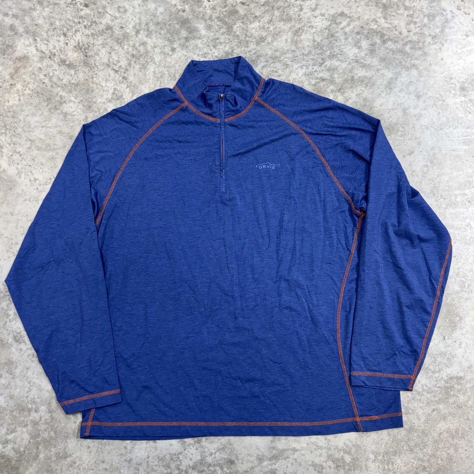 Orvis Quarter Zip Pullover Shirt Mens XL Blue Trout Bum Long Sleeve Fishing