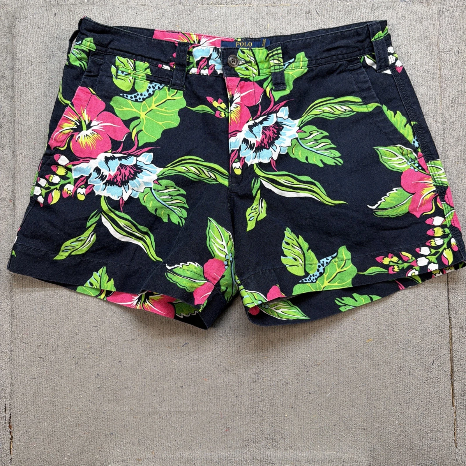 Polo Ralph Lauren Shorts Tropical Floral Black Linen Blend Women Large