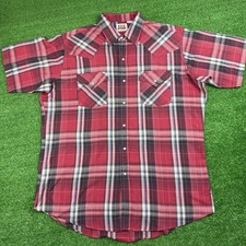 Ely Cattleman Pearl Snap Cowboy Wear Plaid Long Sleeve Shirt L Ranch Outdoor
