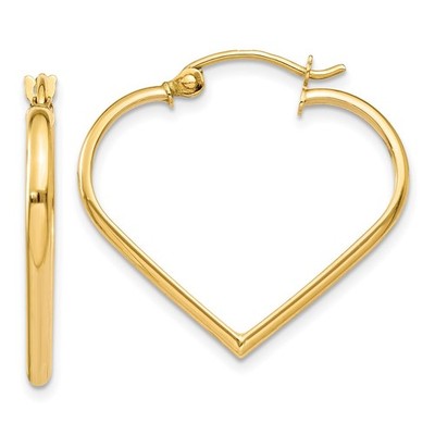 23mm 14K Yellow Gold Polished 2mm Heart Hoop Earrings
