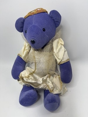 North American Bear Co. 1979 Purple Plush Queen Bear Gold Crown & Dress 14''