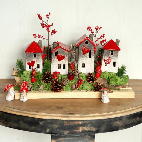 Romantische Keramik-HäUser Herzmotiv Deko-Set 11Cm 3Er Set, 3 StüCk-image