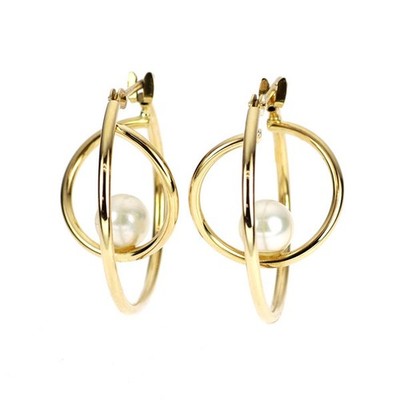 Star Jewelry K18YG Akoya Pearl Hoop Earrings Diameter Approx. 5.4 mm - Auth free