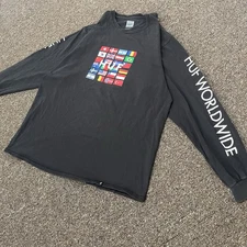 Huf Worldwide Black Men’s Long Sleeve Flag Shirt Cotton Men’s Size Large Skater