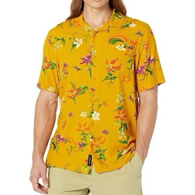 Nwot Vans 2022 Fatal Floral Short Sleeve Woven Shirt Golden Yellow XL Hawaiian