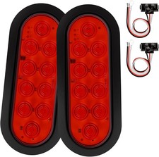 6-Inch Oval Red LED Trailer Tail Lights 2PCS, 10 LEDs Stop Turn Tail Brake Light