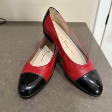 Salvatore Ferragamo Cap Toe Ballet Flat Red Black Patent Leather US 5B Italy