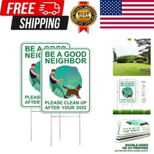 Clean Up After Your Dog Signs 2 Pack, 9 x 12" With Metal H-Stakes, Double Sid...