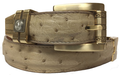 Men/'s Yellow Genuine Ostrich Skin Belt Western Wear Silver Buckle
