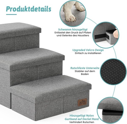 Dog Stair for Small Dogs with Storage, Foldable Pet Step with Leakproof Cover - Picture 8 of 9