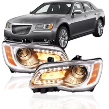 2PCS Chrome/Black LED DRL Projector Headlights Lamps For 2011-2023 Chrysler 300