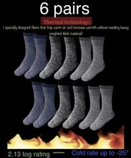 6 Pairs Men Winter Heated Socks SOX Thermal Technology Crew Boot,2.13 Tog,- 25°C
