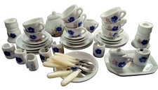 Vintage Strombecker Childs/Doll  s Porcelain Tea Set Floral Blue Pink 38 Pieces
