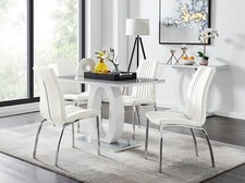 Image of GIOVANI White High Gloss Grey Glass Dining Table & 4 Faux Leather Isco Chairs