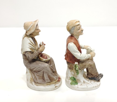 Vintage Bisque Porcelain Figurines Old Man w/Pitcher and Woman Preparing Food - Picture 4 of 5