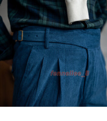 New Men Gurkha Corduroy Naples Straight High Waist Pants British Retro ...