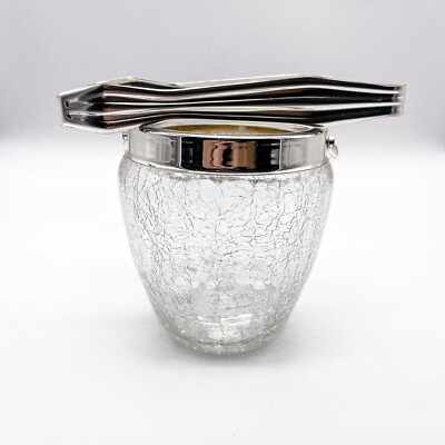 Vintage Ice Bucket, Ice Cooler, Glass Ice Bucket with Ice Tongs Craquele | 9x11cm