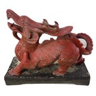 Asian Dragon Sculpture Old Vintage Uttermost Chippy Red Wood & Synthetic 15x12"