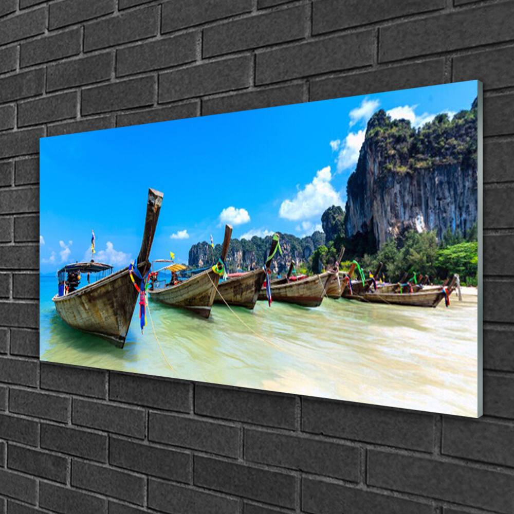 Image sur verre 100x50 cm tableau bateaux mer plage pour deco murale panoramique