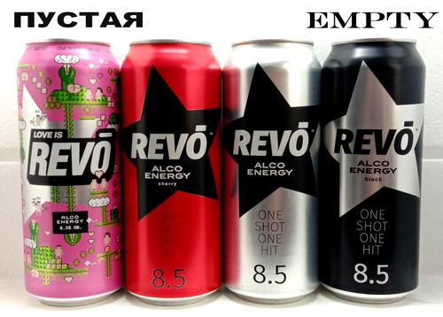 Revo Energy Drink Leerdosen 500ml Ukraine 2023-2024 Boden offen 4er Set - Bild 1 von 8