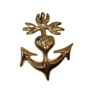 Authentic 18 kt Gold Plated Christian LaCroix Monogram Huge Anchor Pin