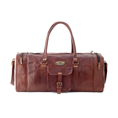 Men Leather Handmade Vintage Duffle Luggage Weekend Overnight Travel Bag 33 Inch