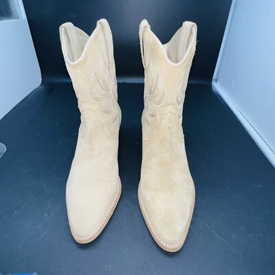 Regard Women's Size 36 Tan Suede Leather Cowboy Western Ankle Boots (US 5.5-6)