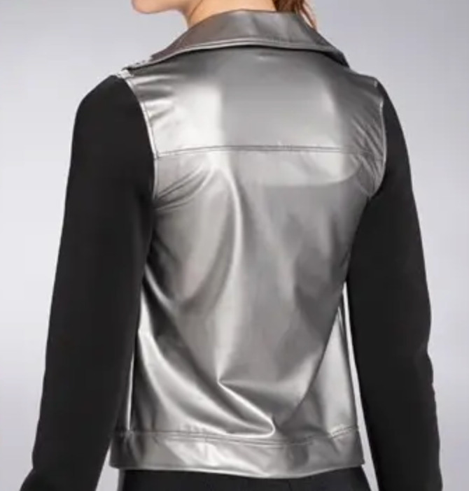 BALERA Moto Jacket NV12410 SILVER & BLACK Faux Leather w/Stretch Sleeves MA M