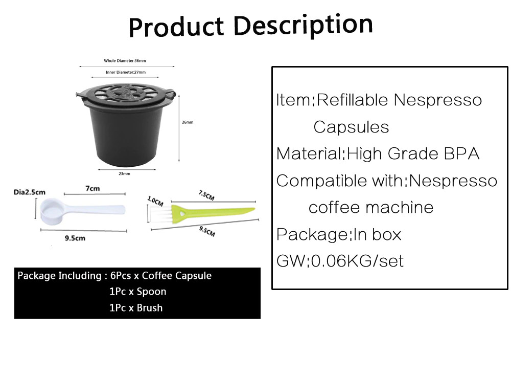 dosettes capsules rechargeables nespresso – caractéristiques techniques
