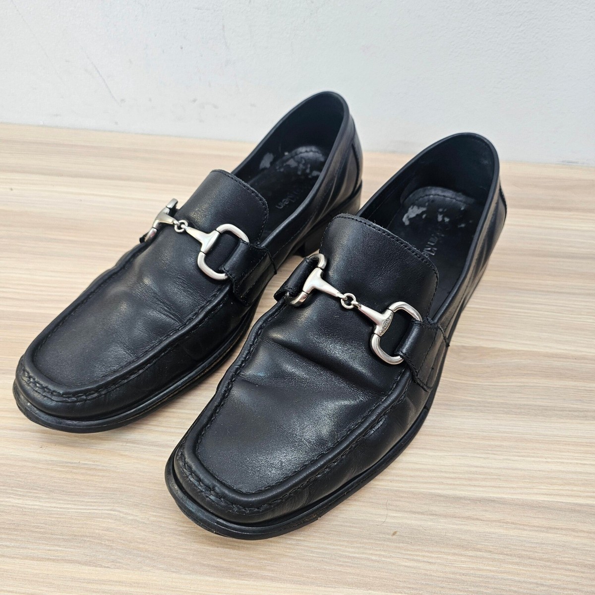 Horsebit Loafers Mens 10.5 M Black CALVIN KLEIN Leather Slip 