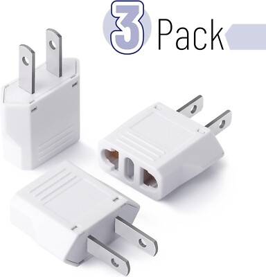 3 Pack US Plug Adapter Europe To USA Plug Adapter America Travel Plug Adapters