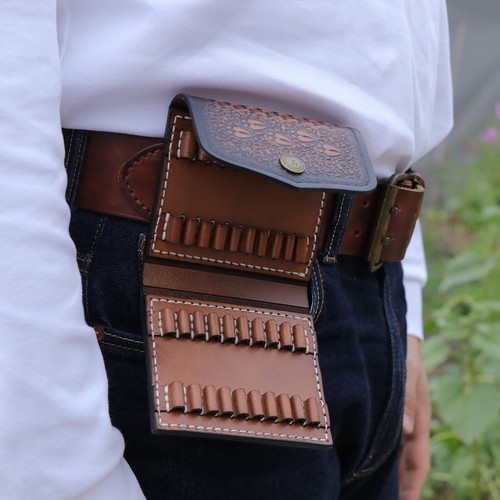 TOURBON Shooting Leather .22LR Shells Belt Pouch Rifle Bullets Holder Ammo Carry - Picture 15 of 24