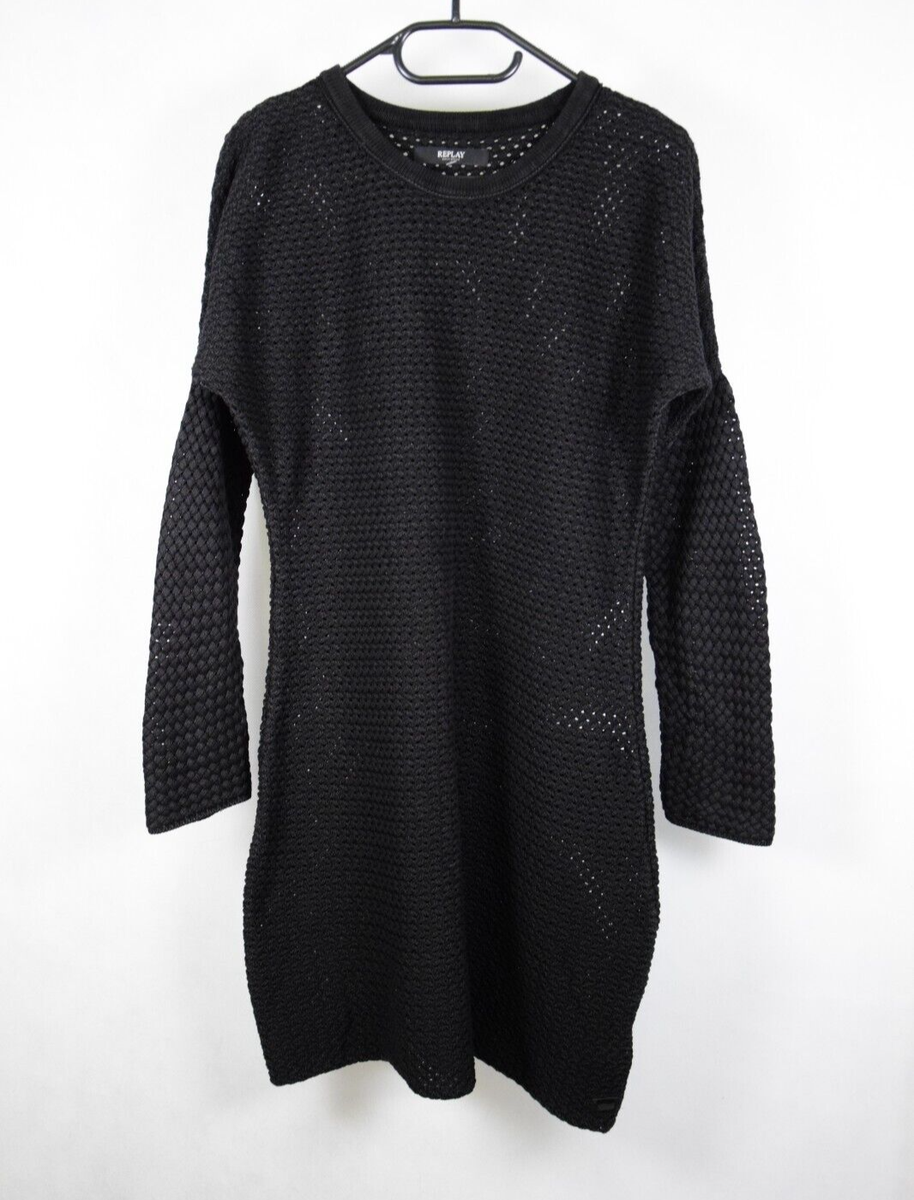 REPLAY Knitwear womens BLACK Knitted LONG TUNIC / DRESS | size L | Back zip  | eBay