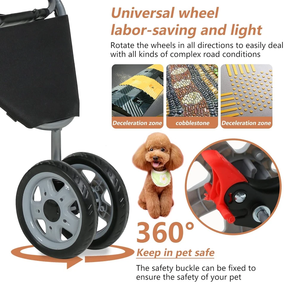 3 Wheels Travel Folding Pet Stroller for Small Medium Dog Cat Jogger Stroller - Image 2 of 4