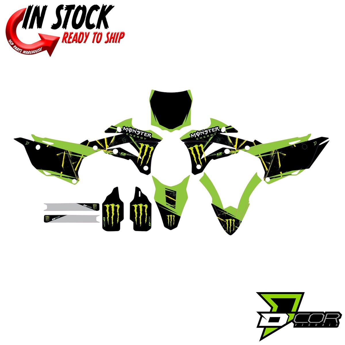 D'COR Monster Energy Slash Graphics Kit Kawasaki KX 85/100 2014