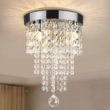 TISLYCO Modern 3 Light Crystal Chandelier,Silver Raindrop Crystal Ceiling Lig...