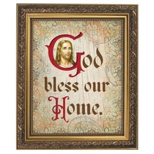 God Bless Our Home Framed Print, Under Glass With Gold Finish Frame, 12.5" High