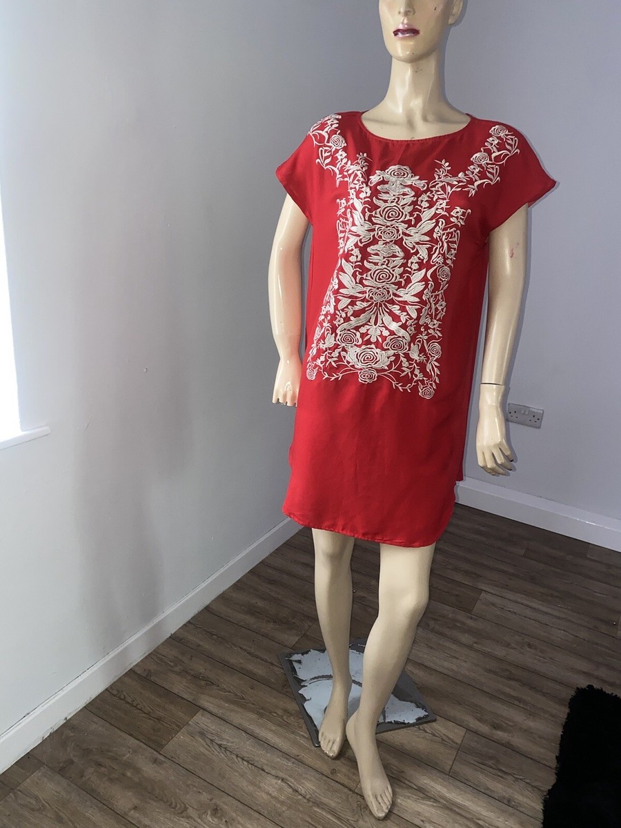 Khaadi Size 10 M Red Embroidered Kurta Pakistani Dress Eid Party Casual