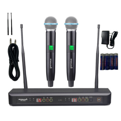2 Channel Wireless UHF Microphone System Audio Dynamic 2 Handheld Mic Karaoke DJ
