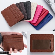 Men Women Leather Credit Card Holder Wallet Front Pocket With ID Card Window US