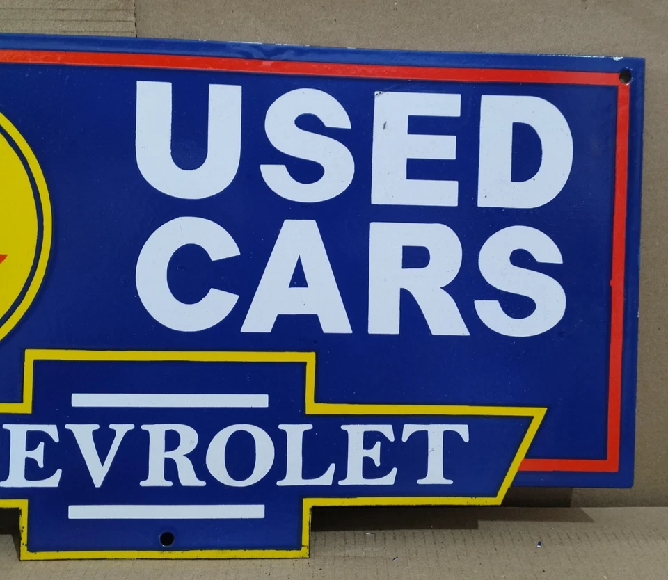Ok Used Cars Chevrolet Porcelain Enamel Sign  22 x 10 Inches 1 Sided - Image 3 of 4
